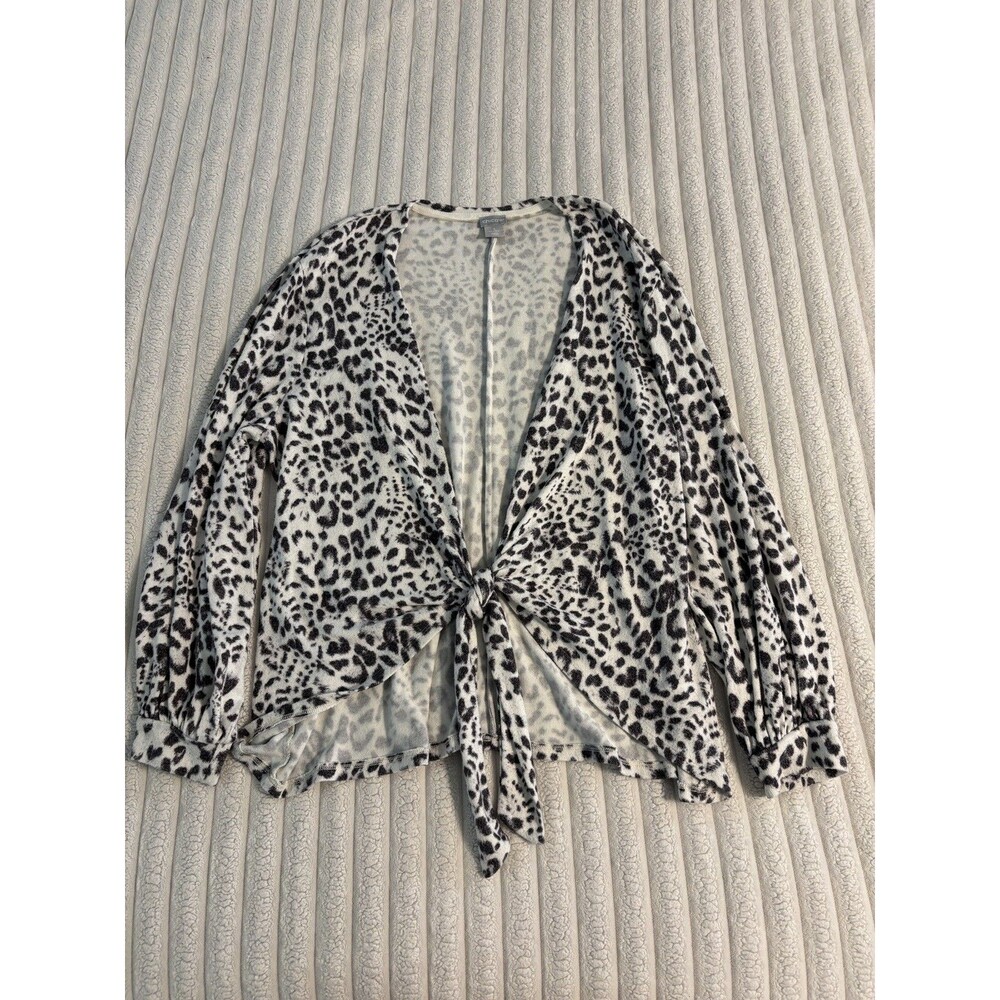 Chico’s Cheetah leopard tie front long sleeve cardigan women’s XL White gray